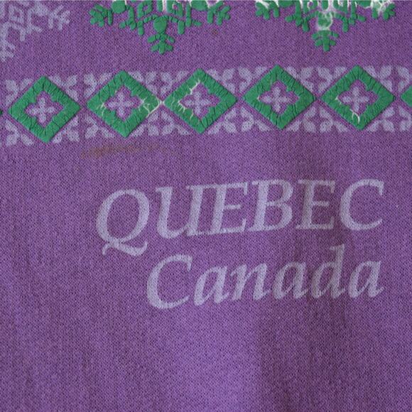 Vintage Quebec Canada Purple Sweatshirt Snowflake Graphic Crewneck Large - Picture 7 of 7